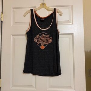 Harley-Davidson Women's charcoal & Orange Logo Tank Top Stinger Bee Size 2X Ohio